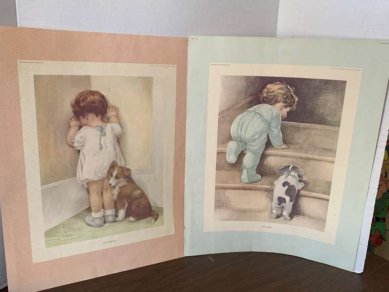 2 VINTAGE BESSIE PEASE GUTMANN FRAMEABLE PRINTS "IN DISGRACE" & "NITEY-NITE" 16X20 image