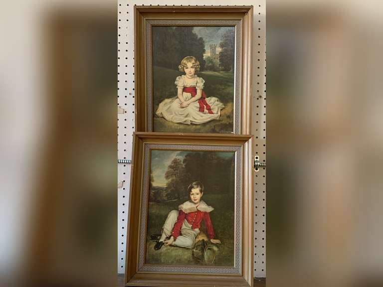 PAIR VINTAGE HANS VOLKMANN LITTLE PRINCESS & LORD SEAHAM FRAMED PRINTS 15" X 17 3/4" image