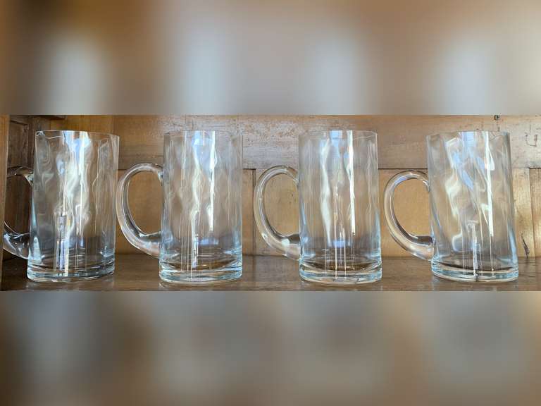 SET OF 4 TALL OPTIC GLASS BEER MUGS image