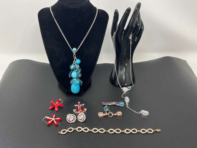 Ladies fashion jewelry necklace and earrings set, infinity bracelet, pendant and earring set, and more. See pictures for details. image