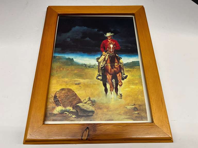 Framed, western/cowboy print, see pictures for details. image