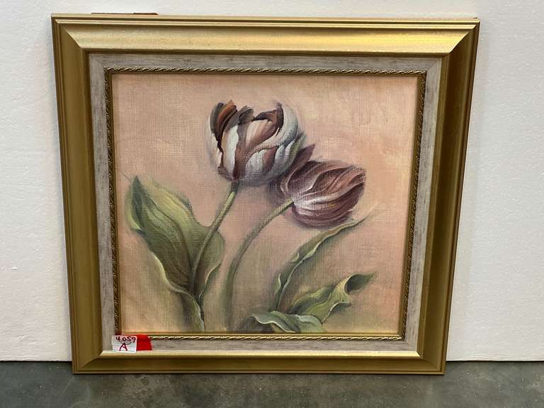 Decorative framed wall print with floral motif, see pictures for details. image