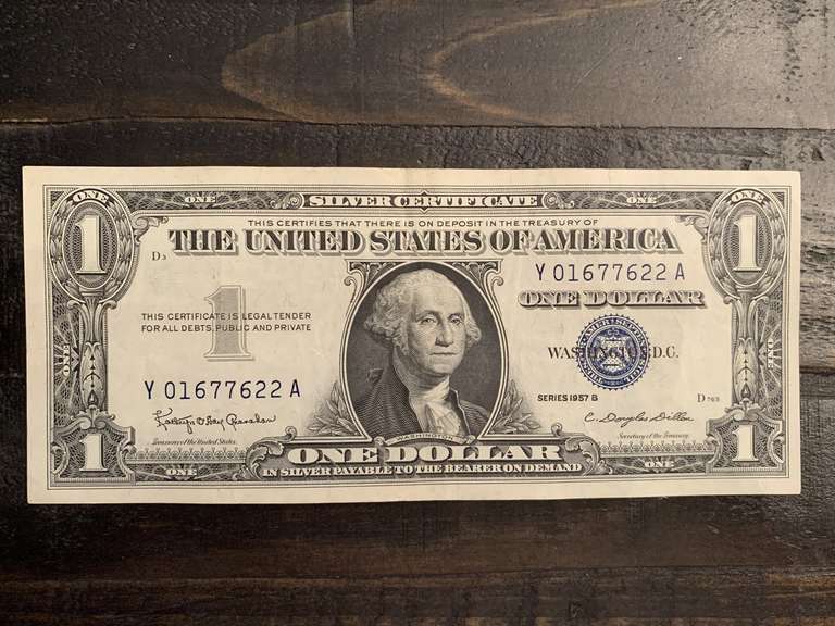 1957B $1 BLUE SEAL SILVER CERTIFICATE NOTE (VERY CRISP) - SERIAL NO Y01677622A image