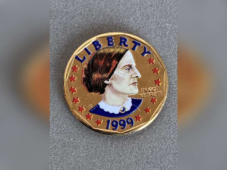 PROOF 1999 COLORIZED SUSAN B ANTHONY DOLLAR COIN - CHECKOUT image