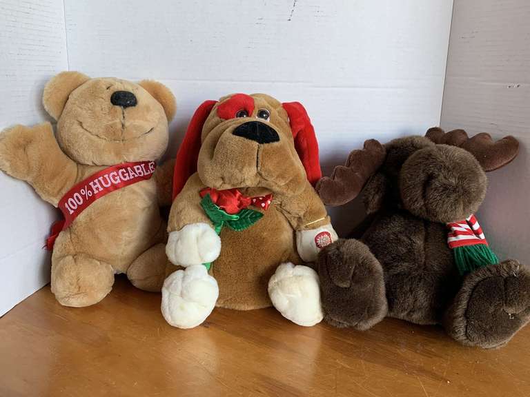 3 PLUSH ANIMALS (MOOSE, BEAR, DOG) image