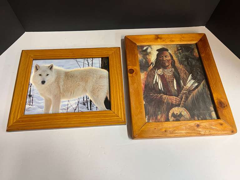 Framed photographic art print and Native American print, two pieces, see pictures for details. image