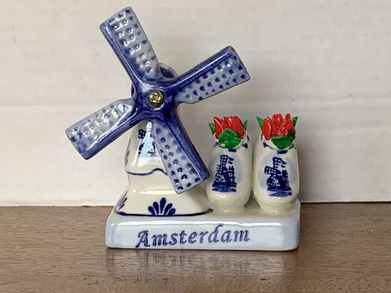 VINTAGE BLUE DELFT AMSTERDAM WINDMILL 3" LONG X 3 3/4" TALL X 1 3/4" DEEP image