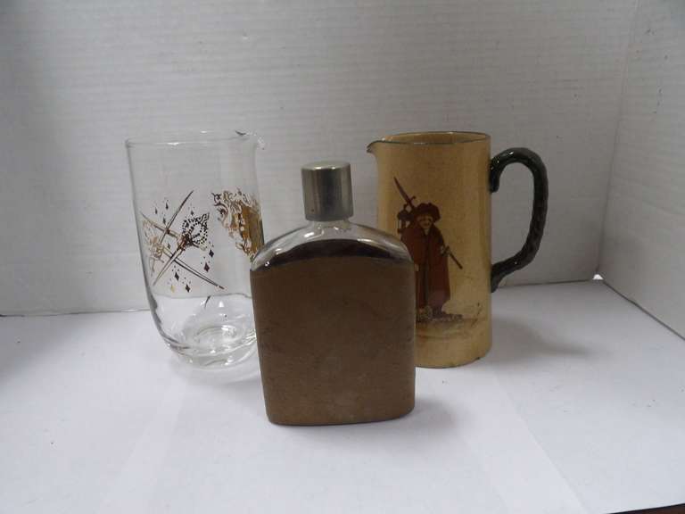 MIXED LOT FLASK, AND TWO PITCHERS image