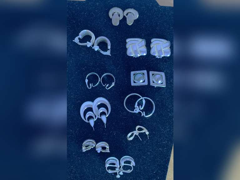 10 PAIR VINTAGE SILVERTONE EARRINGS - CHECKOUT image