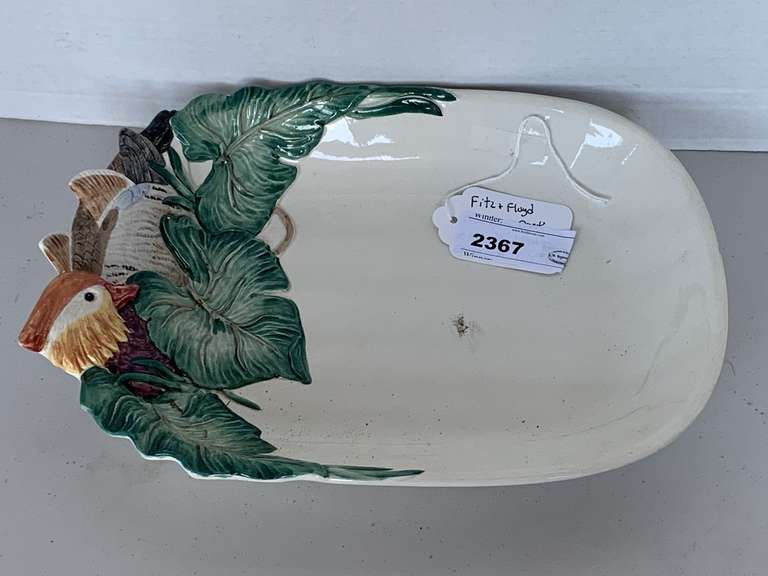 VINTAGE FITZ & FLOYD MANDARIN DUCK OVAL SHALLOW BOWL/PLATTER 12 1/2" X 9 1/2" image