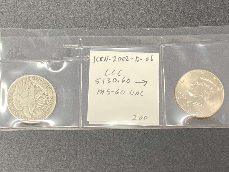 1944–03 Walking Liberty silver half dollar, also includes a 2002 – D Kennedy half dollar, graded, and uncirculated, see pictures for details. image