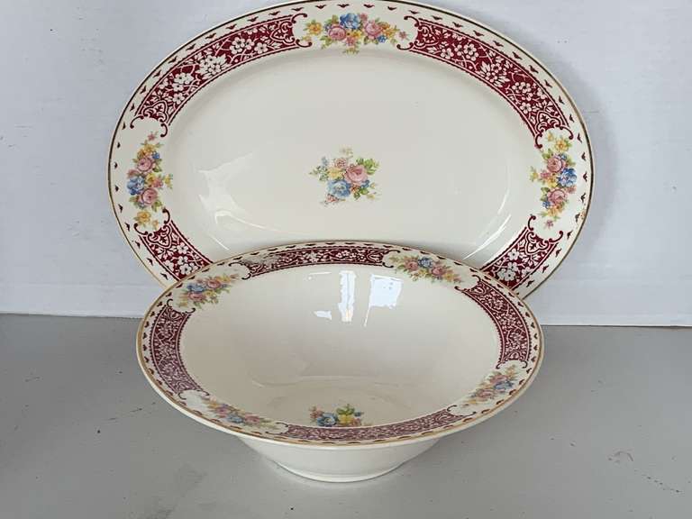 VINTAGE HOMER LAUGHLIN "MAJESTIC FLORAL" OVAL PLATTER & ROUND SERVING BOWL image