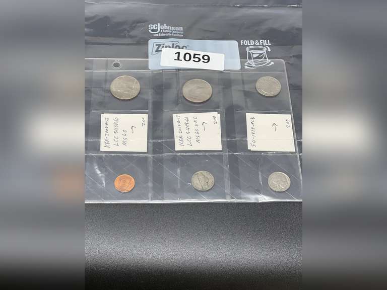 2005 – P – 16 Kennedy half dollar, 2005 – D – 17 Kennedy half dollar, graded and uncirculated, also includes a 1979 Susan B Anthony Dollar, Lincoln 1955 – S – 13 penny, graded and uncirculated, 1943 – P – 14 Jefferson nickel, and 1937 buffalo nickel, see pictures for details. image