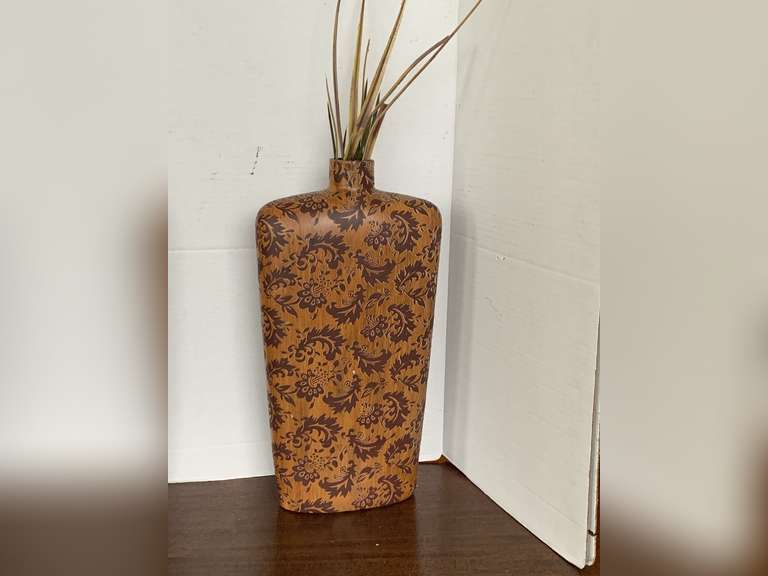 TALL POTTERY WOOD LOOK DECORATIVE VASE 16" TALL X 8" WIDE image