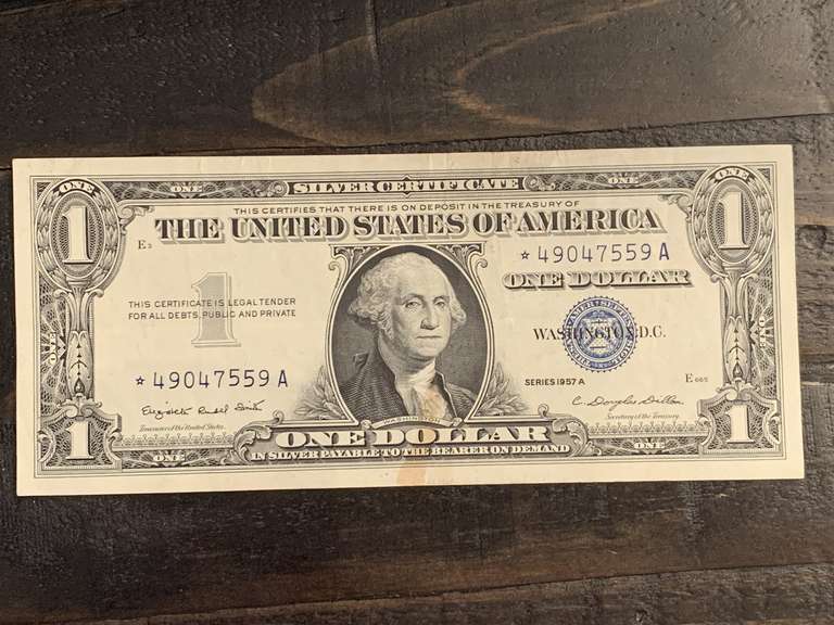 1957A $1 BLUE SEAL SILVER CERTIFICATE STAR NOTE (VERY CRISP) - SERIAL NO *49047559A image