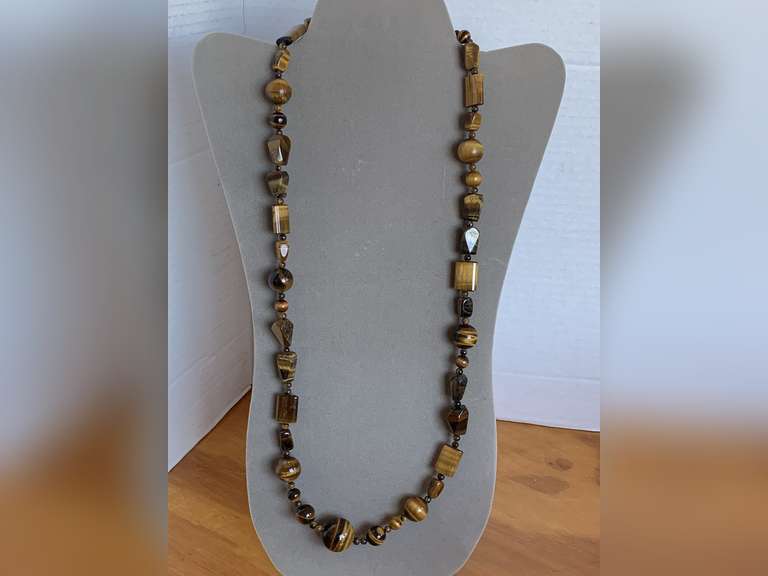 BROWN AGATE BEADED NECKLACE 27" LONG - CHECKOUT image