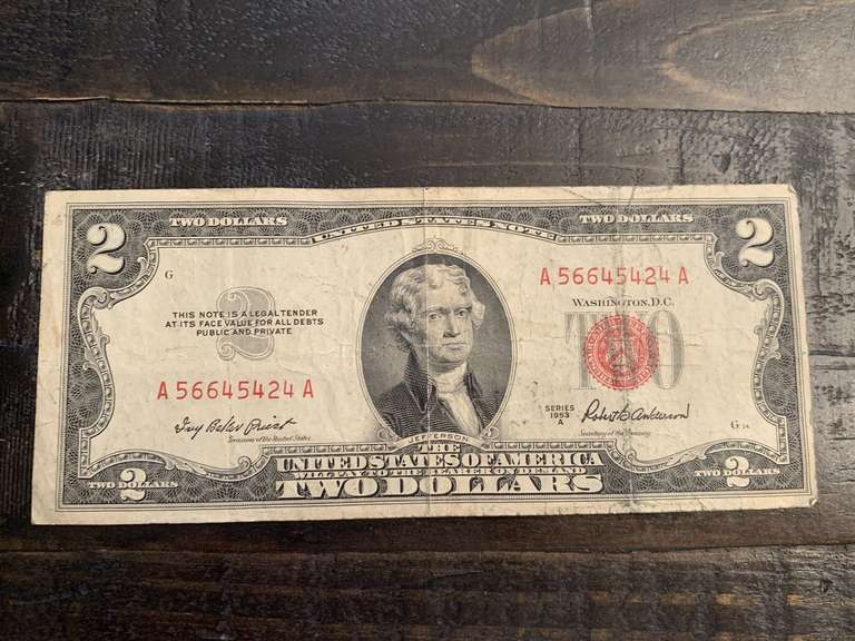 1953A $2 RED SEAL UNITED STATES NOTE - SERIAL NO A56645424A image