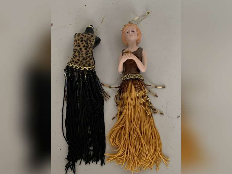 2 VINTAGE HALF PORCELAIN BEADED CHRISTMAS ORNAMENTS image