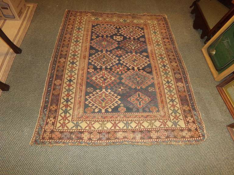 VINTAGE HAND WOVEN AREA RUG FEATURING GEOMETRIC MOTIF image