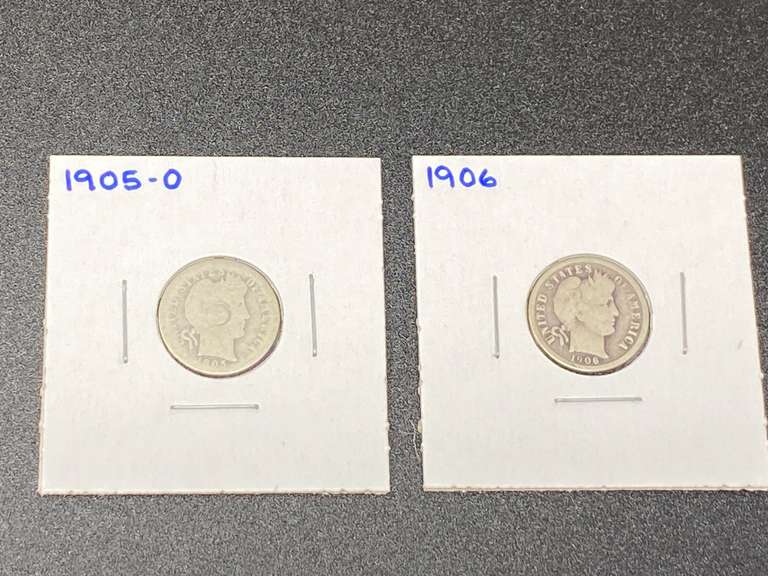 1905–0 and 1908 Barber dimes, see pictures for details. image