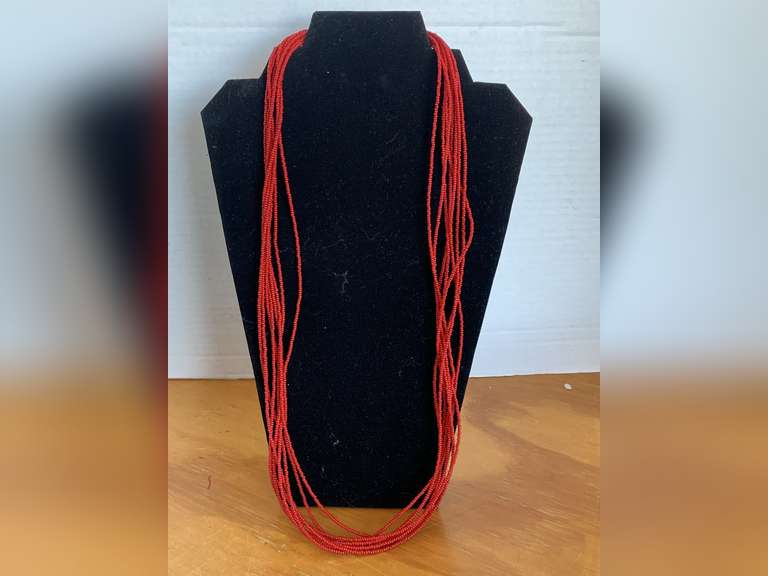 8 MULTI STRAND RED BEADED NECKLACE W/ STERLING SILVER 925 CLASP - CHECKOUT image