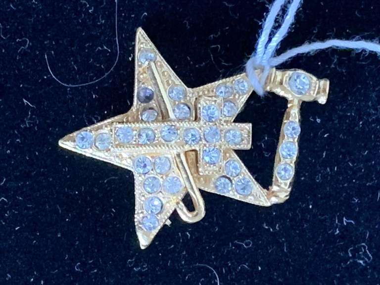 VINTAGE ORA MASONIC CROSS & CANE PIN WITH SWAROVSKI CRYSTAL - CHECKOUT image