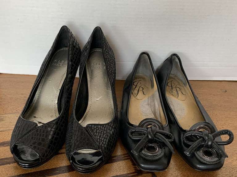 USED J. RENEE BLACK FLATS SIZE 7 1/2-8 & USED ALEX MARIE BLACK HEELS SIZE 6 1/2-7 image