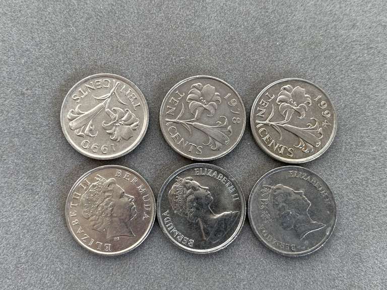 6 BERMUDA 10 CENT COINS (1978, 1988, 1985, 1990, 1994, 2005) - CHECKOUT image