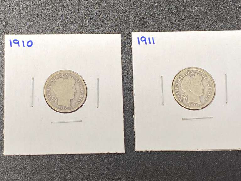 1910 and 1911 – D Barber dimes, see pictures for details. image