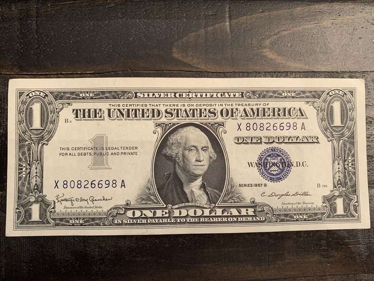 1957B $1 BLUE SEAL SILVER CERTIFICATE NOTE (VERY CRISP) - SERIAL NO X80826698A image