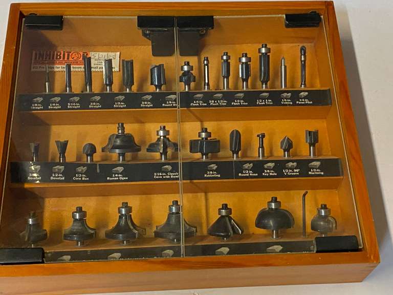 Nice router bit set with storage case, see pictures for details. image