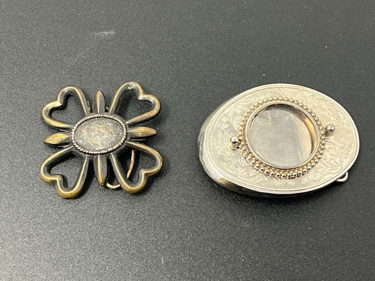 Vintage belt buckles, Silvertone coin buckle, and brass buckle, both are ready for settings, see pictures for details. image