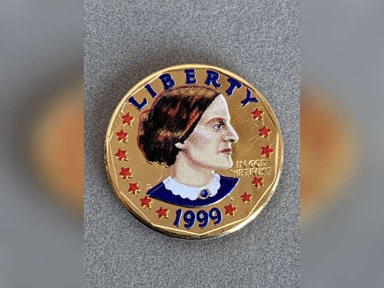 PROOF 1999 COLORIZED SUSAN B ANTHONY DOLLAR COIN - CHECKOUT image