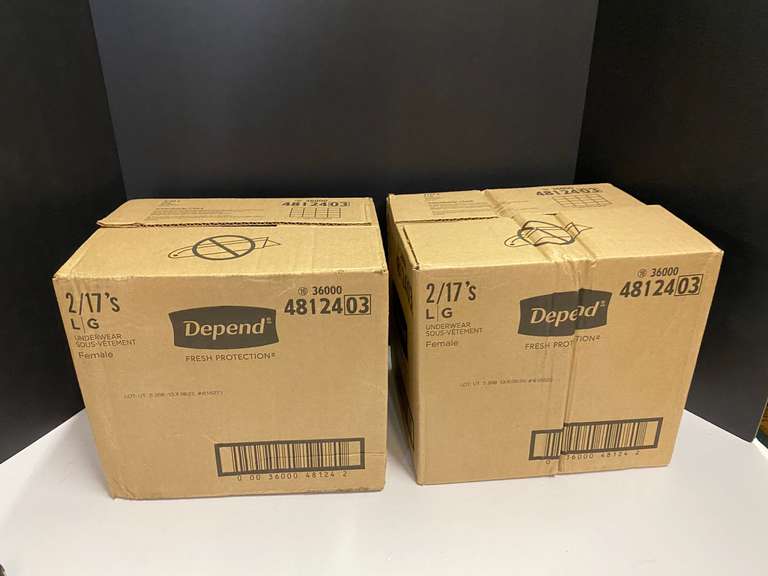 Depend ladies underwear for incontinence, two boxes of 2/17’s, size L, see pictures for details. image
