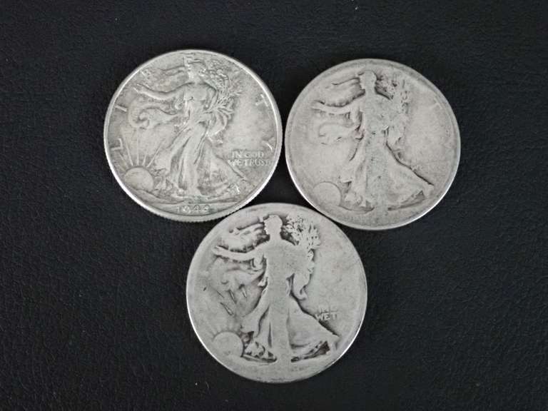 (3) WALKER HALF DOLLAR COINS - 2 NO VISIBLE DATES image