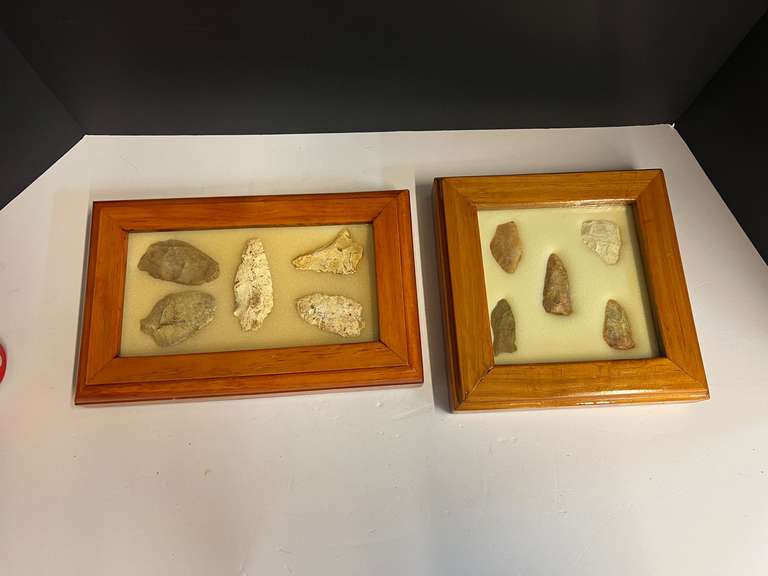 Framed Native American artifacts/arrowheads, two pieces, see pictures for details. image