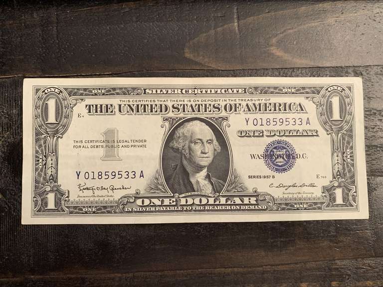 1957B $1 BLUE SEAL SILVER CERTIFICATE NOTE (VERY CRISP) - SERIAL NO Y01859533A image
