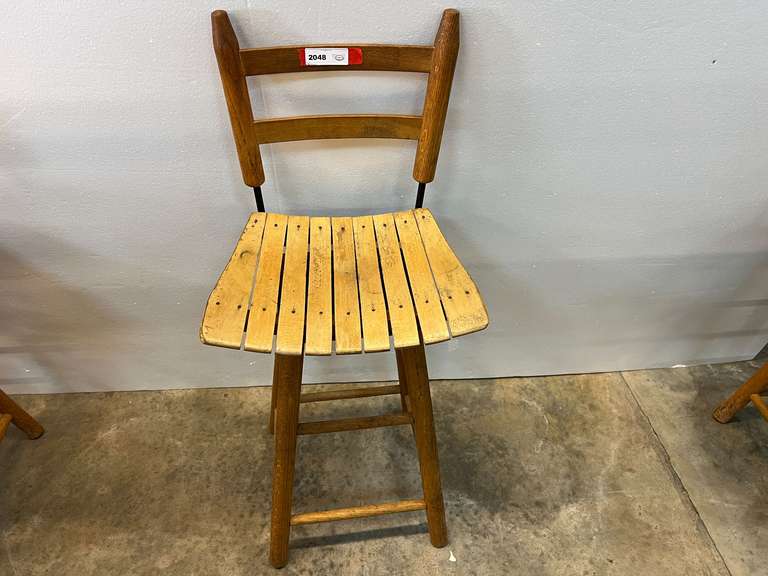 Vintage wooden barstool with slatted seat, see pictures for details. image