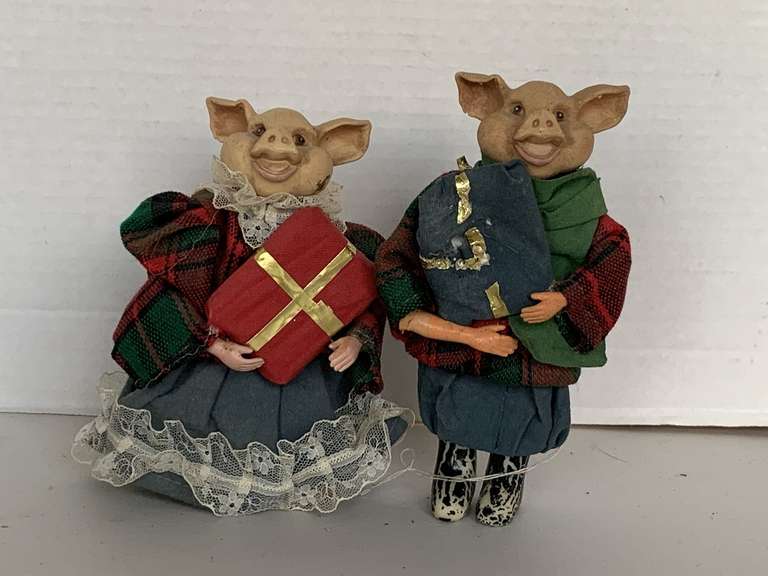 PAIR OF VINTAGE PIG ORNAMENTS image