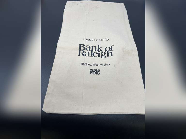Bank of Raleigh, Beckley West Virginia canvas money bag, see pictures for details. image