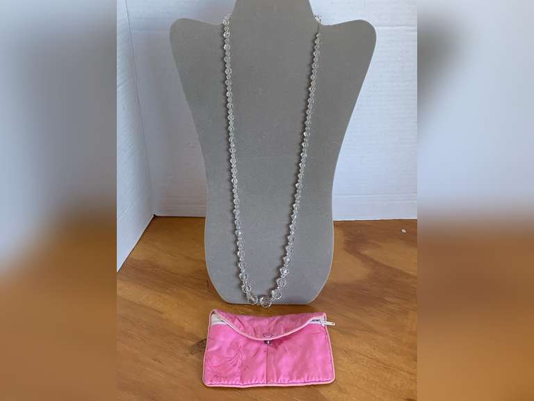VINTAGE SPARKLING CLEAR FACETED CRYSTAL NECKLACE 28" LONG NECKLACE - CHECKOUT image