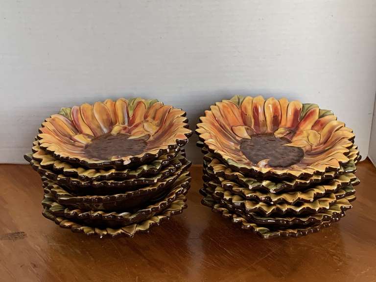 12 CLAY ART CERAMIC SUNFLOWER BOWLS (FEW HAVE NICKS) 7" ROUND image