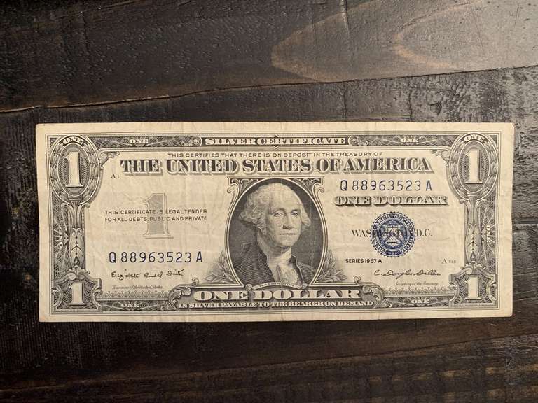 1957A $1 BLUE SEAL SILVER CERTIFICATE NOTE - SERIAL NO Q88963523A image