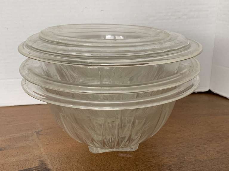 SET OF 5 VINTAGE ANCHOR HOCKING CLEAR GLASS NESTING MIXING BOWLS image