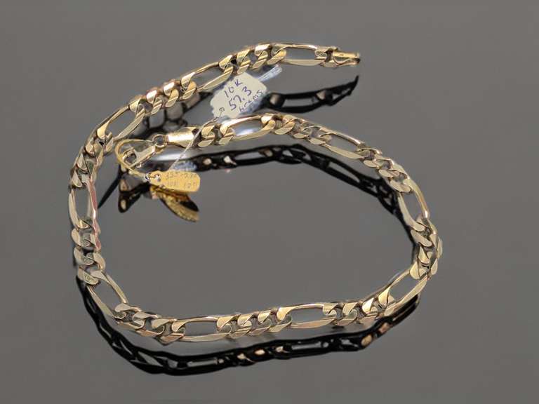 10K GOLD LARGE HEAVY FIGARO 18" NECKLACE CHAIN 57. 3 GRAMS image