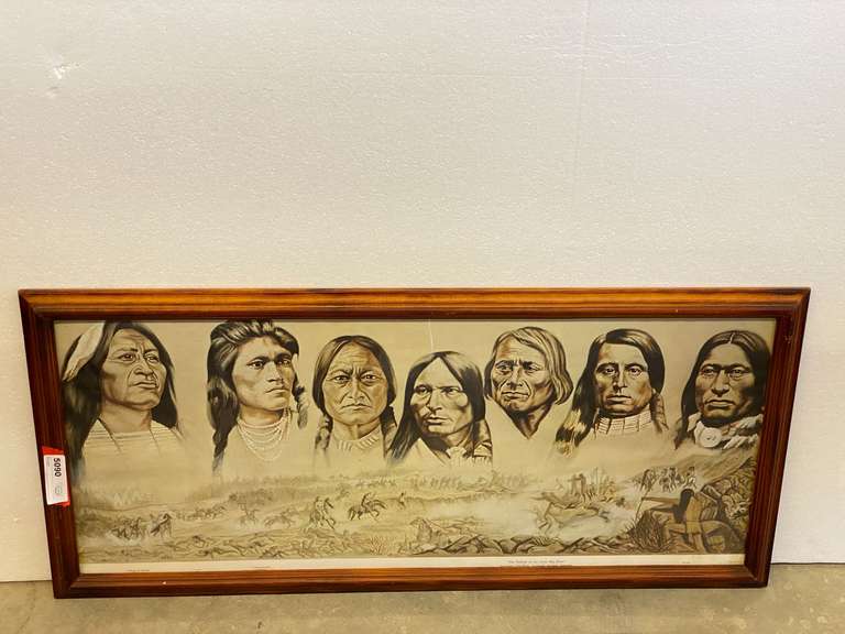 Vintage framed print, “The Indians of Little Big Horn”, see pictures for details. image