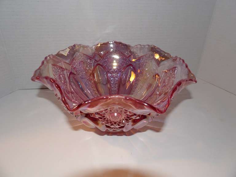 VINTAGE PINK IRIDESCENT, CARNIVAL GLASS BOWL image