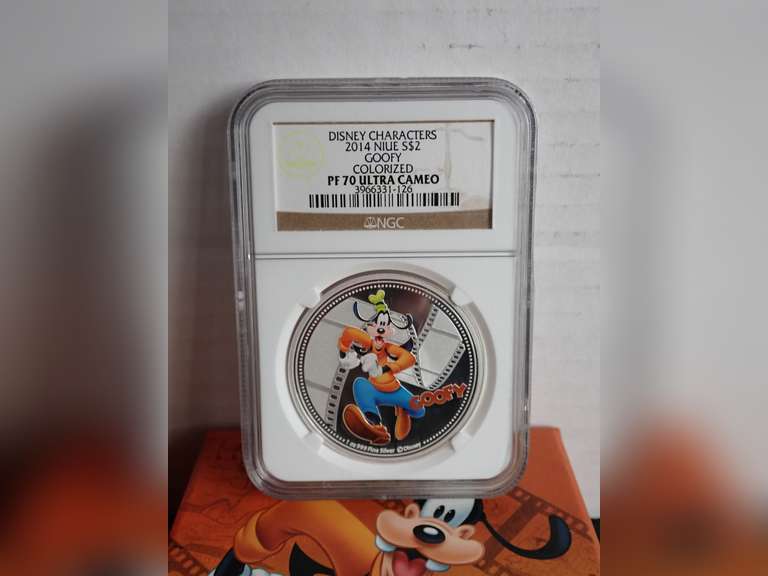 2014 GOOFY - DISNEY CHARACTERS NIUE COLORIZED $2 COIN - NGC PROOF 70 ULTRA CAMEO image