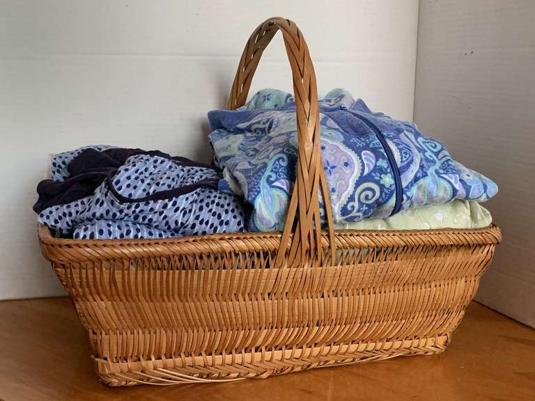 NICE WOVEN WICKER BASKET FULL OF ASSORTED SLEEPWEAR (VARIOUS SIZES) image