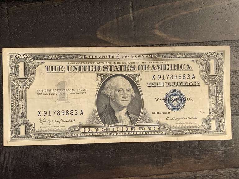 1957B $1 BLUE SEAL SILVER CERTIFICATE NOTE - SERIAL NO X91789883A image